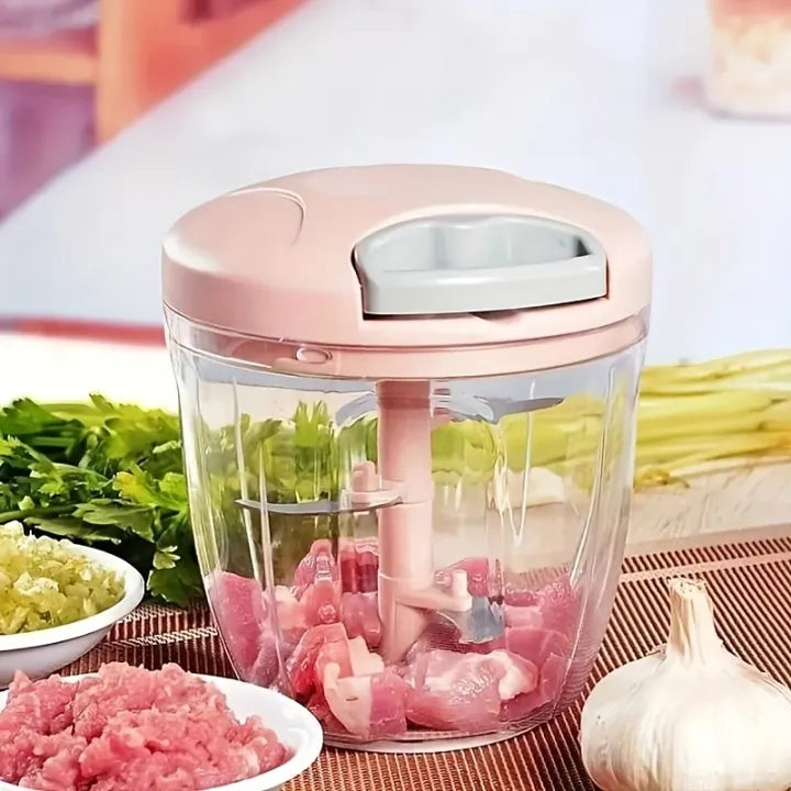 Multifunctional Hand-Pull Kitchen Food Chopper – Onion Chopper, Garlic Press, Turbo Cutter, Meat Shredder, Grinder & Blender | Cuts Fruits, Vegetables, Nuts & Herbs | 900ml, 500ml & 200ml Containers