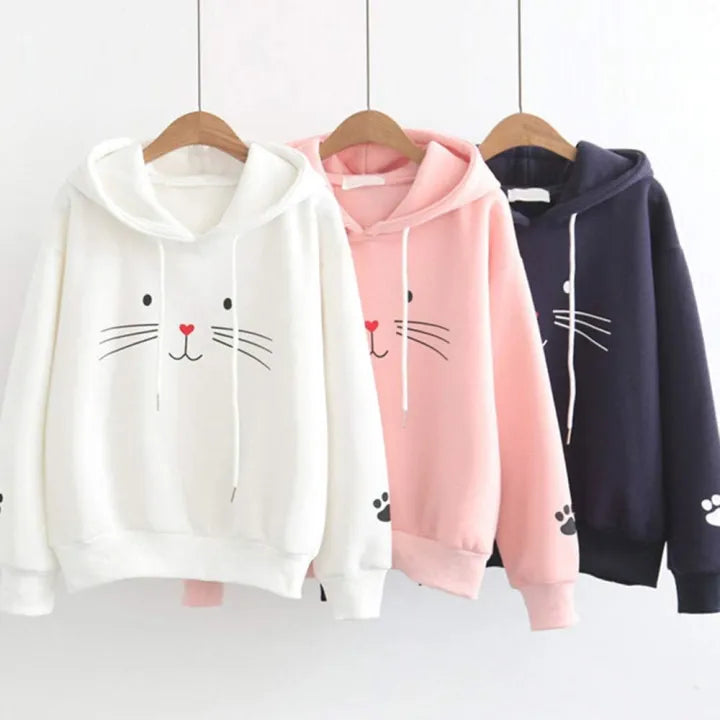 Aua n Co Premium Winter Fleece Pullover Hoodie for Women & Girls – Adorable Cute Cat Design