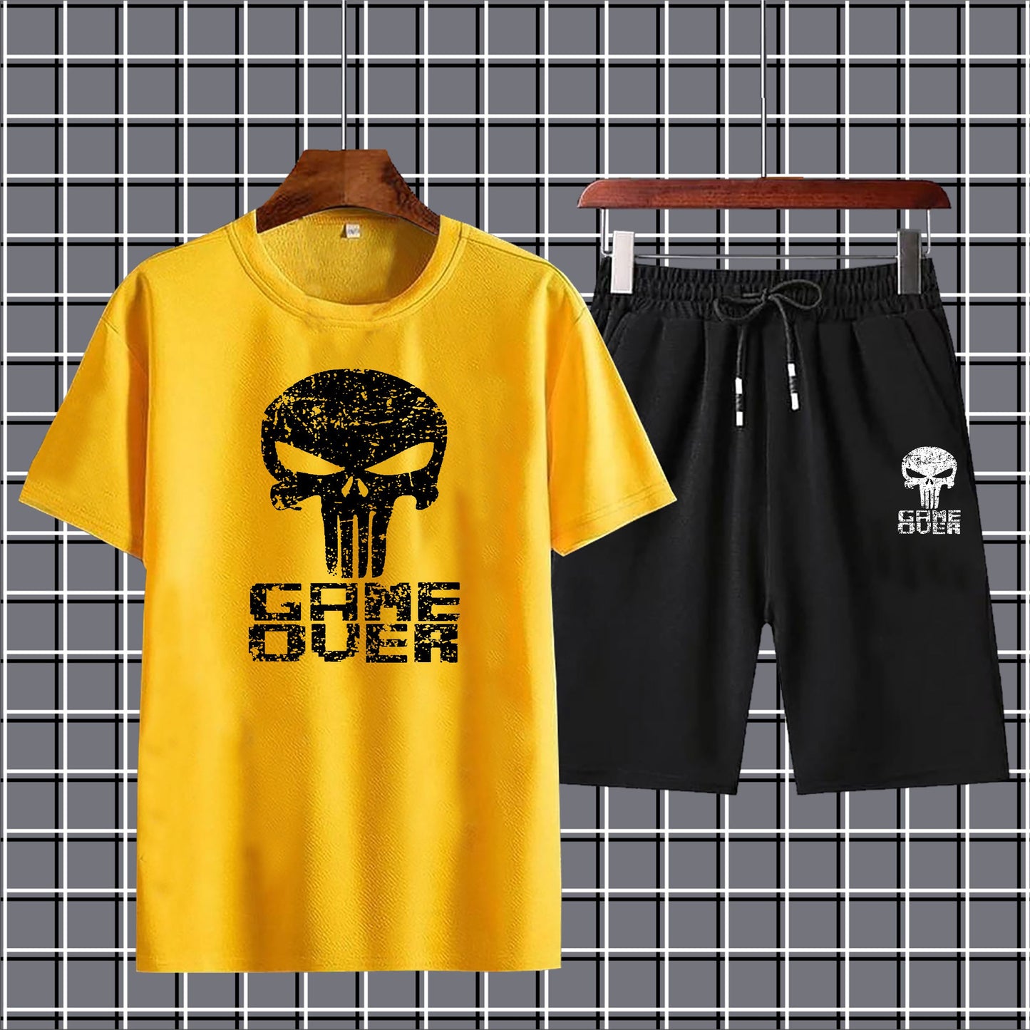 "Game Over" Printed Summer Men's Tracksuit – Casual T-Shirt and Shorts Set