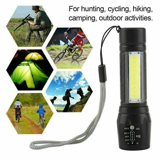 🔦 USB Rechargeable Zoomable LED Flashlight – Waterproof Mini Torch with Tail Clip & Charging Cable