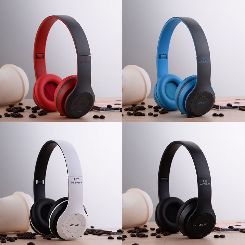 P47 Wireless Bluetooth Foldable Headset with Microphone – FM Radio & TF Card Support for PC, TV, Smartphones & Tablets