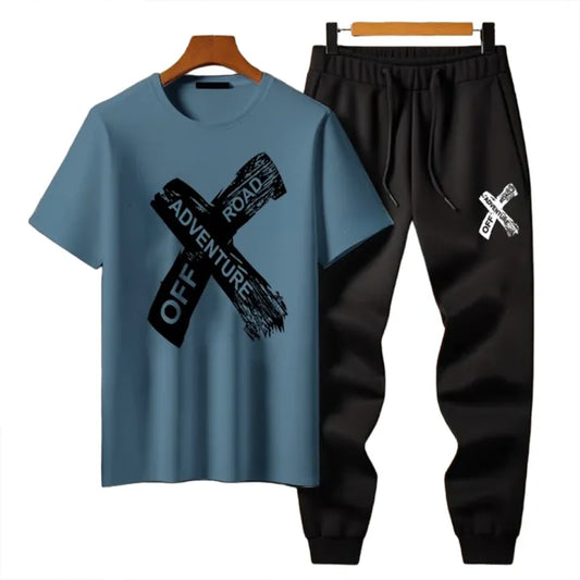 Adventure X Printed Tracksuit for Men – Summer Collection T-Shirt & Trouser Set | Trendy Activewear for Gym, Sports, Outdoor & Casual Wear by Full Circle Clothing