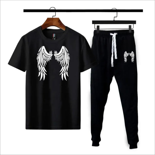 New Arrival 2-Piece Angle Wings Printed Summer Tracksuit – Soft & Comfortable Fabric T-Shirt + Trouser for Men and Boys