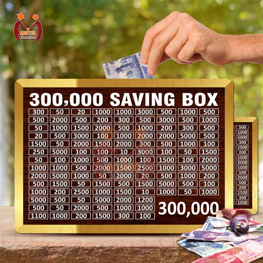 300,000 Rupee Wooden Saving Box – Money Saving Challenge Chart with Rupee Slot – Target-Based Cash Collection Bank for Kids & Adults – Gift Idea from Mister Traders, Pakistan