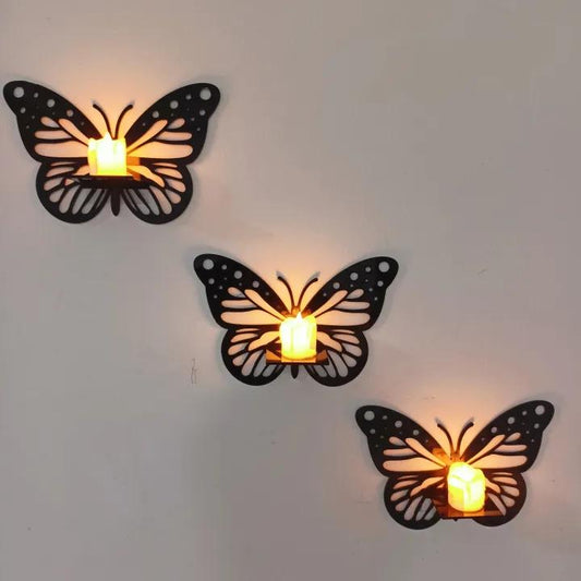 Pack of 3 Decorative Butterfly Wall Shelves – Premium Large Wooden Butterfly Candle Stands | Stylish Wall Decor for Bedroom & Home