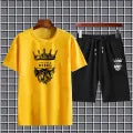 "Live Like a King" Printed Black Summer Tracksuit for Men – T-Shirt & Shorts Set