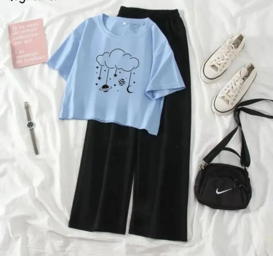 Summer Soft & Comfy Casual Suit – Crop Top with Flared Trouser Set for Women & Girls