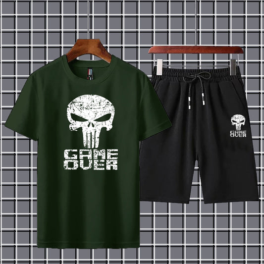 Men’s Summer Tracksuit Set – "Game Over" Printed T-Shirt & Shorts