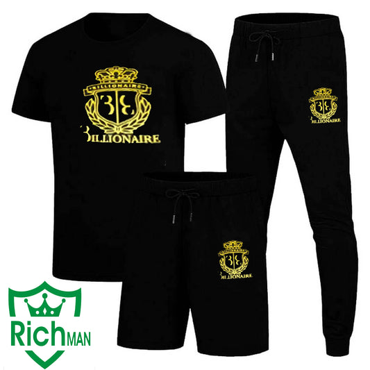 Pack of 3 Printed Summer Tracksuits – T-Shirt, Trousers & Shorts Set