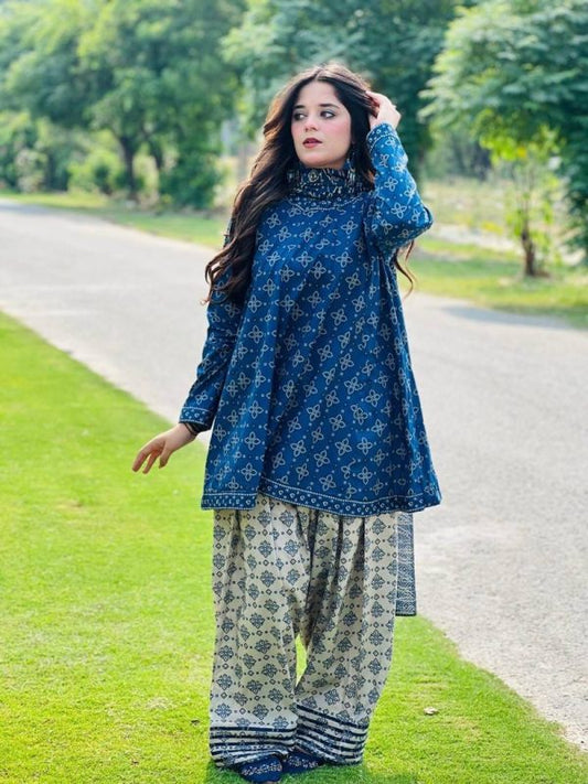 ChatGPT said:  Uswa Zia 3-Piece Stitched Swiss Lawn Suit – Blue (Standard Size)