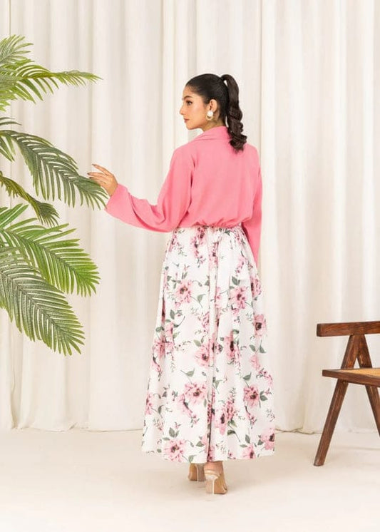 2-Piece Stylish Floral Maxi Dress with Pink Jacket – Women's Western Wear