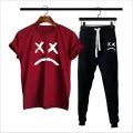 Men’s & Boys' Black Printed Summer Gymwear Tracksuit – Soft & Comfortable T-Shirt + Trouser Set
