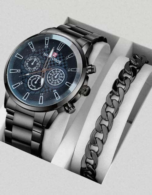 Pack of 2 Classic Luxury Watches for Men and Boys with Silver Bracelet Chains