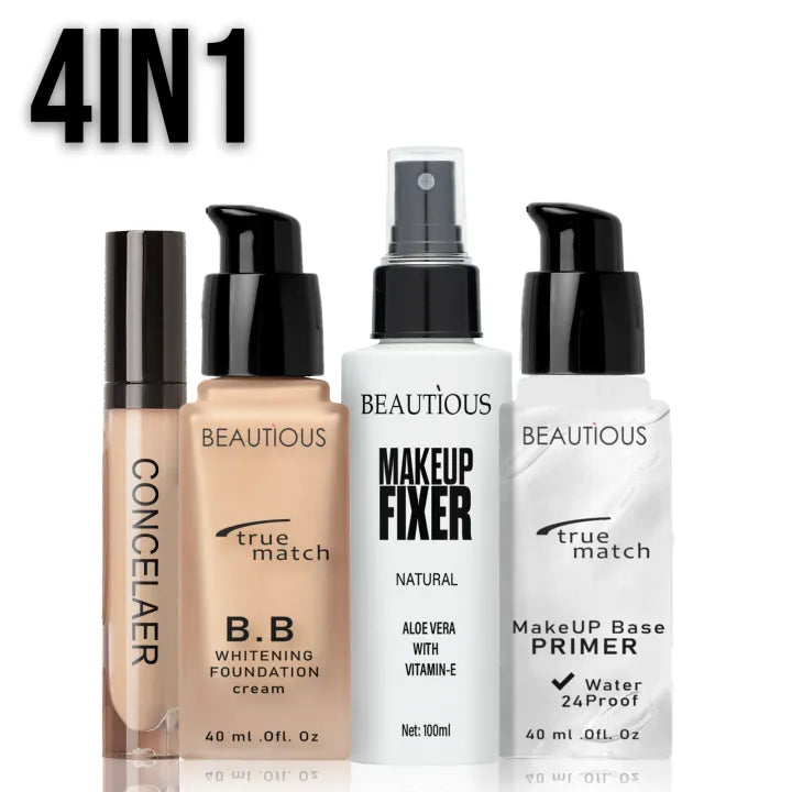 Beautious 4-in-1 Makeup Deal – Fixer Spray, Base Primer, Foundation & Waterproof Concealer